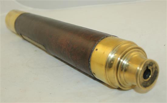 A Victorian brass mounted leather bound day or night telescope, 19.5in.